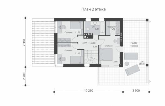 Двухэтажный дом с террасой, балконом и гаражом на 1 машину